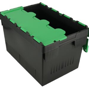 600x400x370 Black Green Lidded Container (70 Ltr)